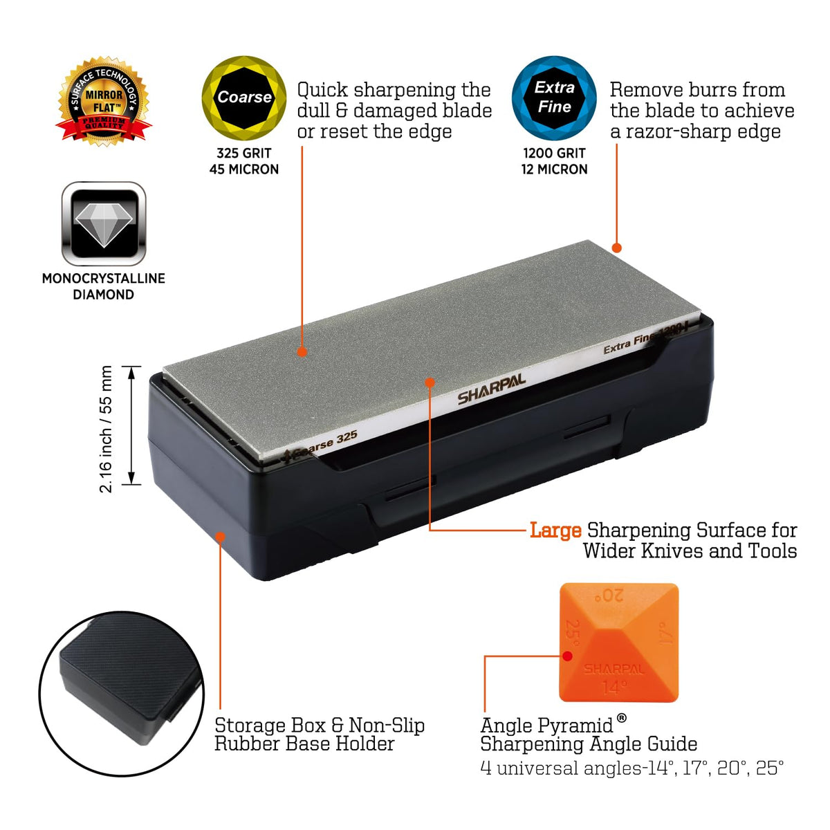 Sharpal 162N diamond sharpening stone – extra-fine 1200 grit for honing sharp edges