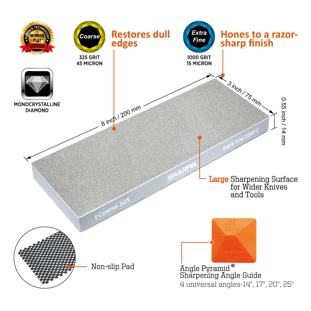 SHARPAL 168H dual-grit stone with extra-fine 1000 surface for precise honing.
