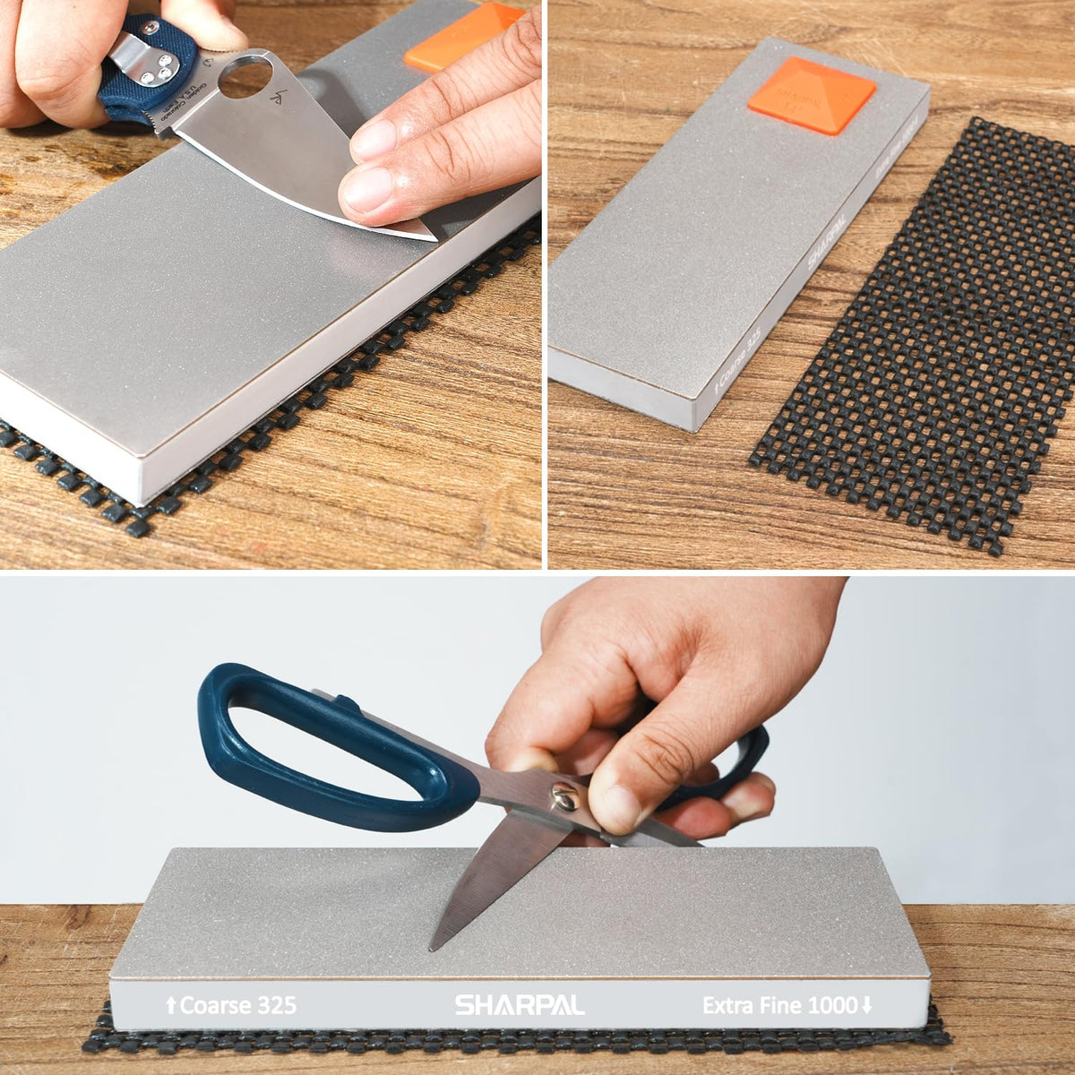 SHARPAL large 8x3 inch surface stabilizes larger knives for faster sharpening.