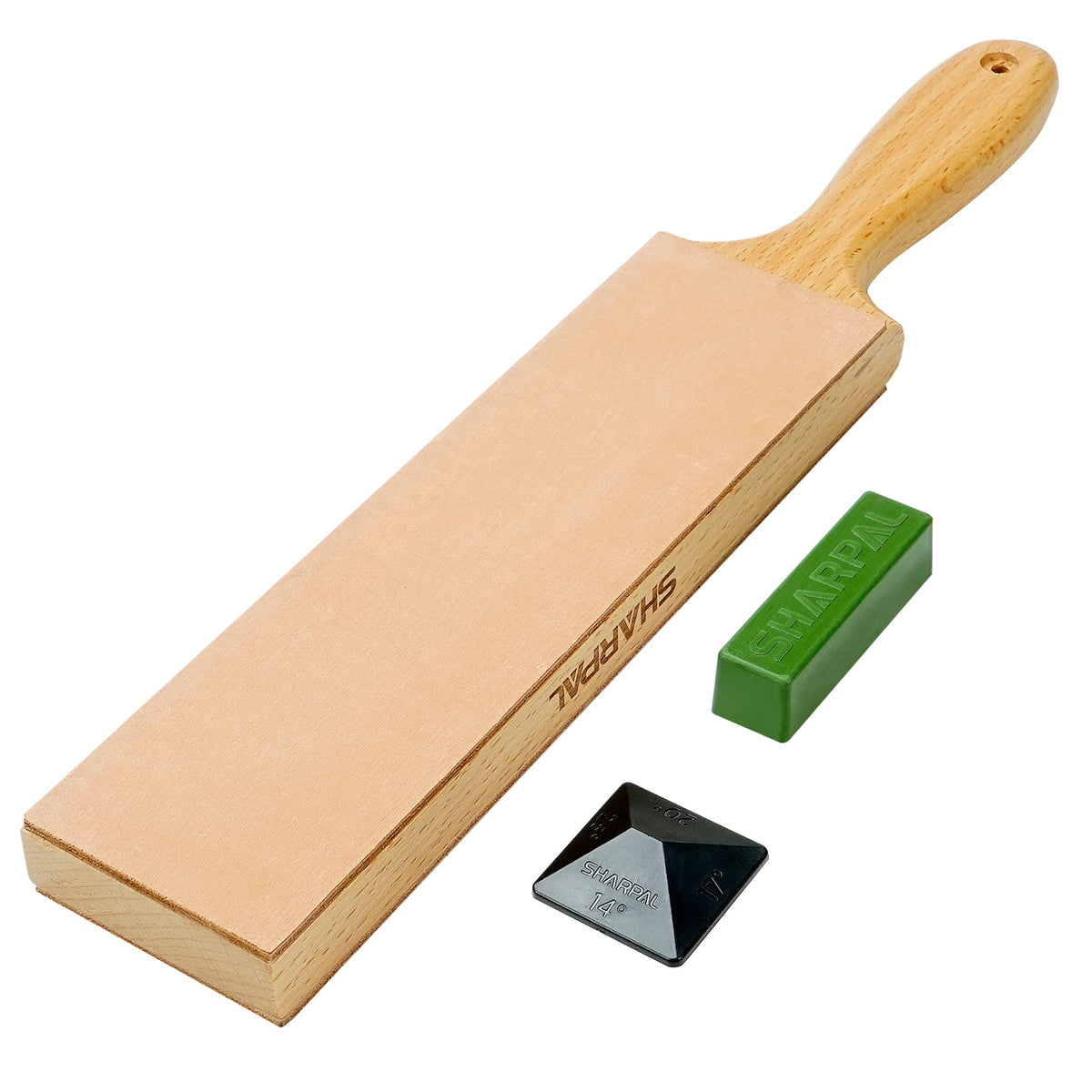 SHARPAL 205H double-sided strop with wooden base for refined edge finishing.