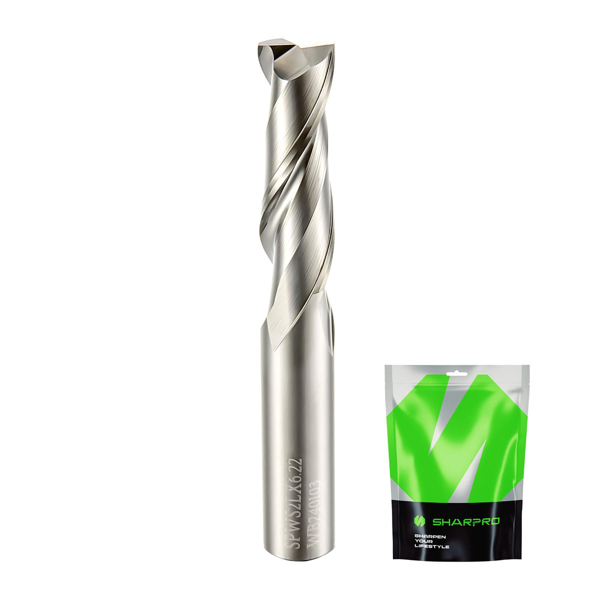 SHARPRO 1/4 spiral upcut router bit carving clean edges in hardwoods.