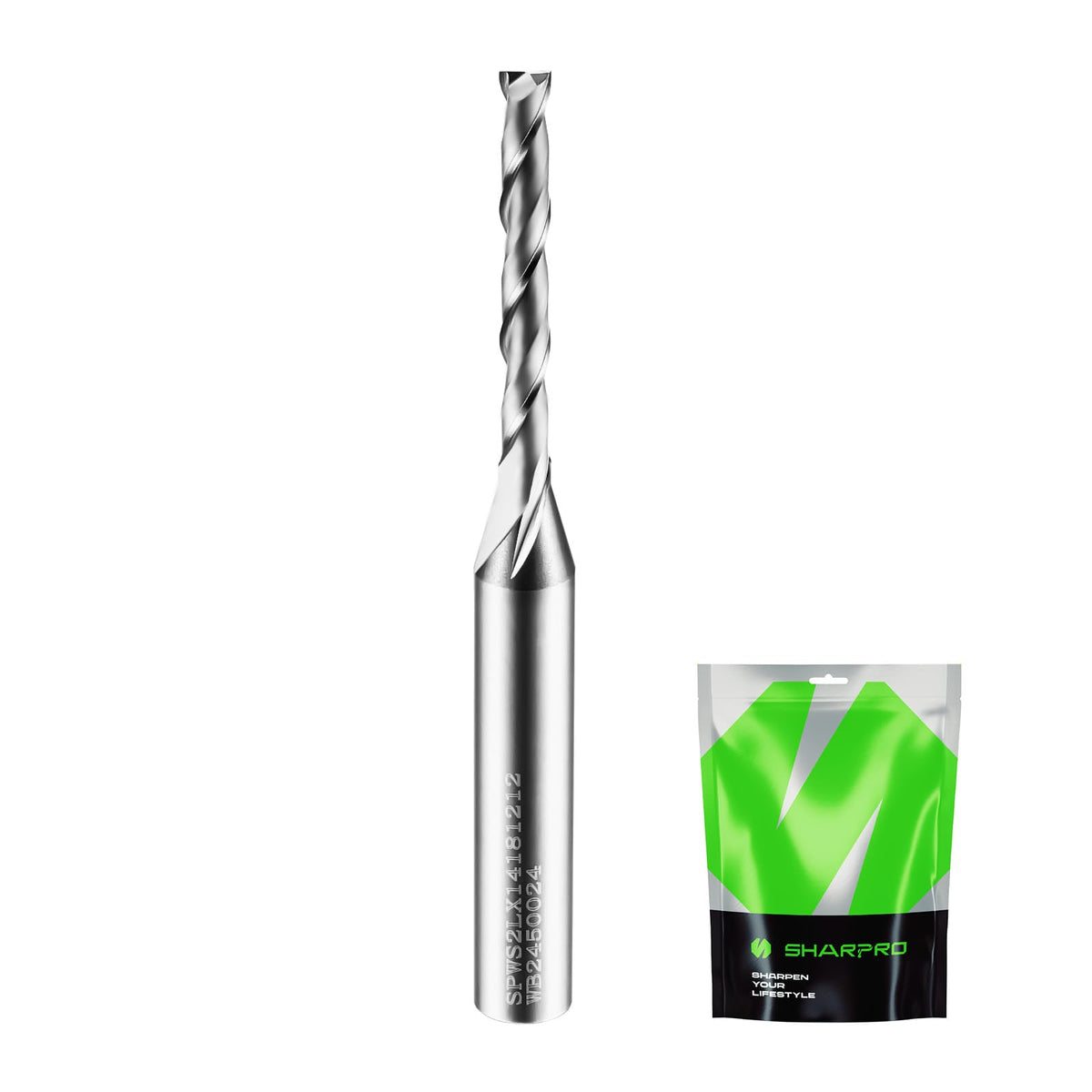 SHARPRO 1/8 spiral upcut router bit with 1/4 shank for precise inlays.