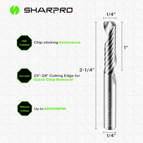 Detail of SHARPRO O Flute spiral router bit cutting edge