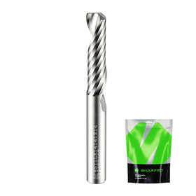 SHARPRO O Flute Upcut router bit shows precise 1/4in shank with cutting action