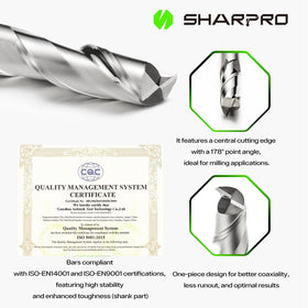 SHARPRO 1/4 spiral upcut enables precise plunge cuts and reduced splintering.