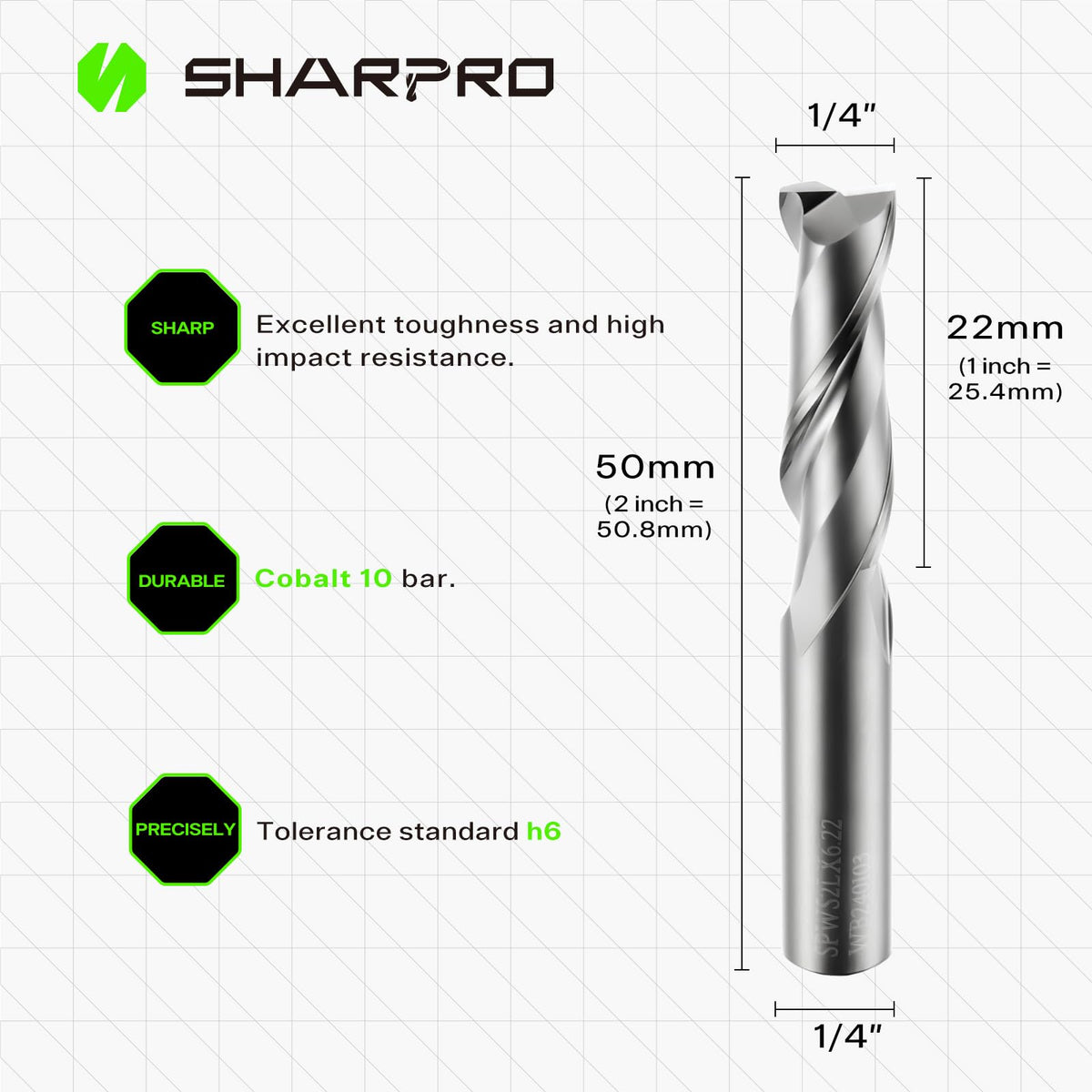 SHARPRO solid carbide router bit smooths plastics with minimal chipping.
