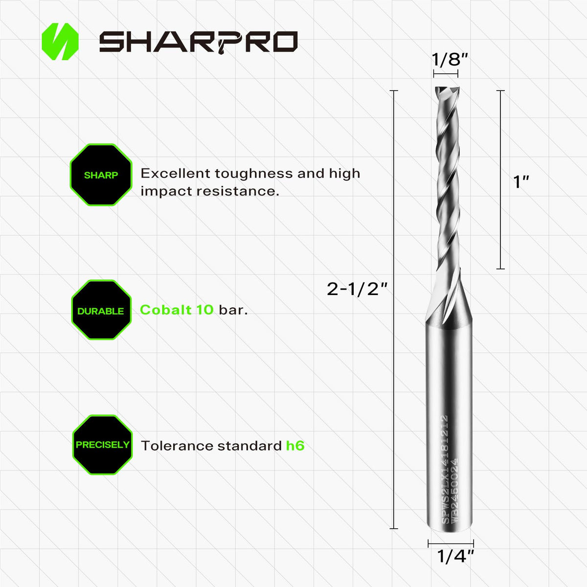 SHARPRO router bit closeup on sharp cutting edge for cleaner, faster cuts.
