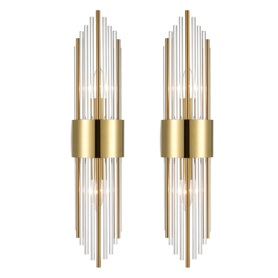 Shawnkey two-light wall sconce with brushed titanium gold finish adds warm ambient light