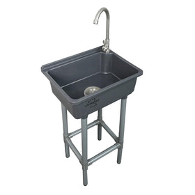 shawoo freestanding sink front view in grey for versatile kitchen or laundry use