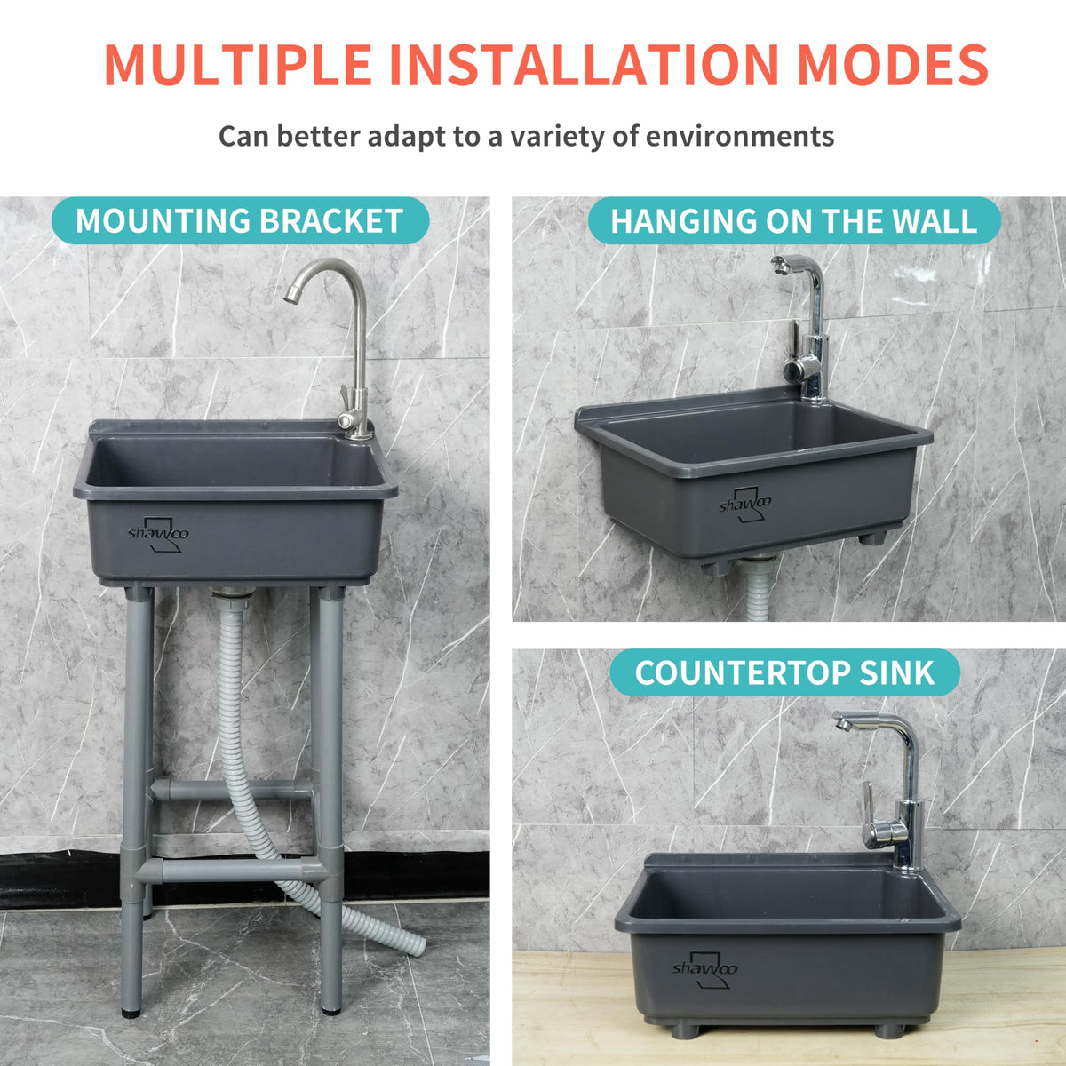 shawoo freestanding sink side view showing compact footprint for small spaces