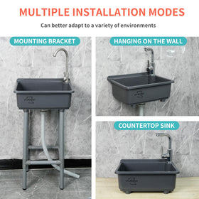 shawoo freestanding sink side view showing compact footprint for small spaces