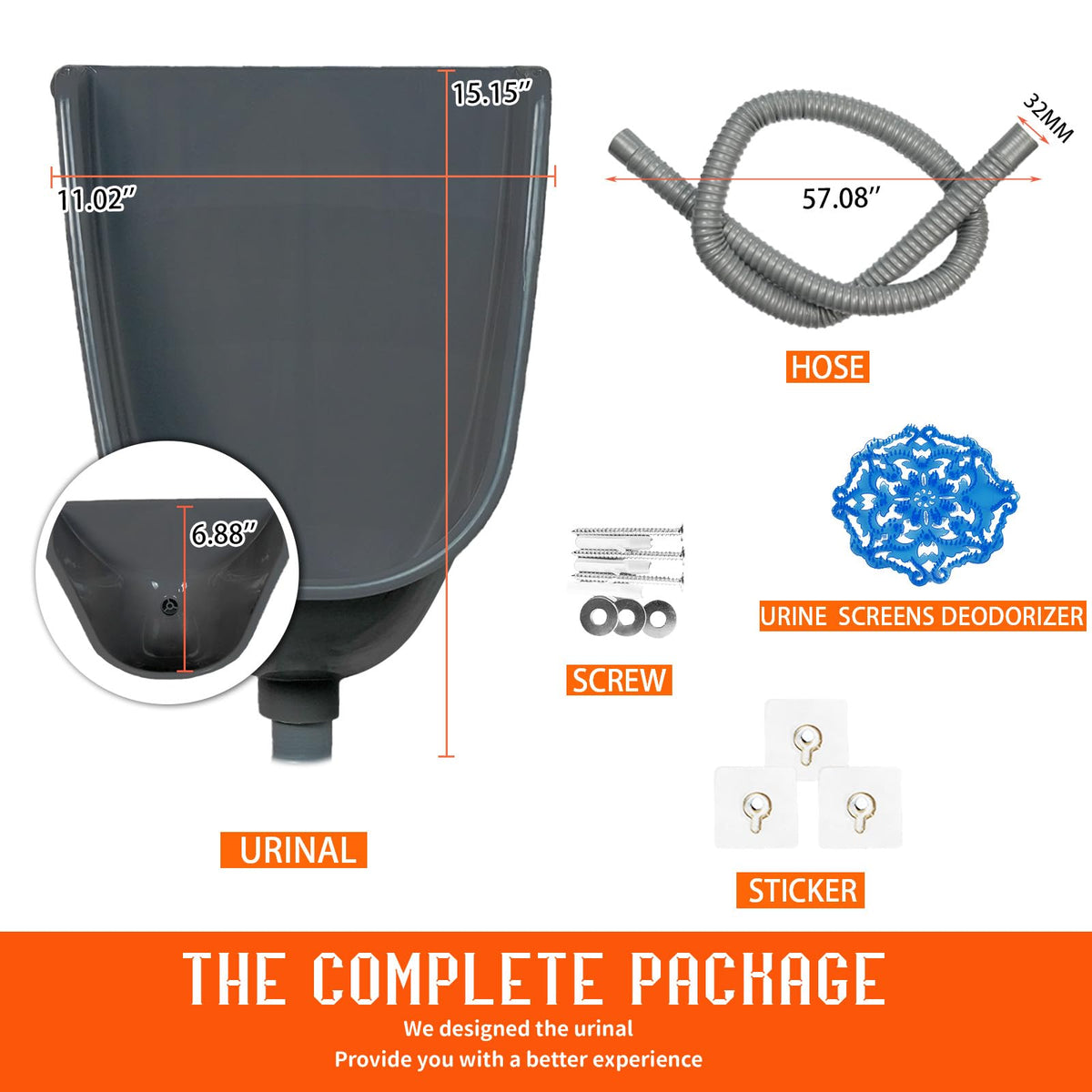 Shawoo self-adhesive installation urinal showing no-drill mounting option
