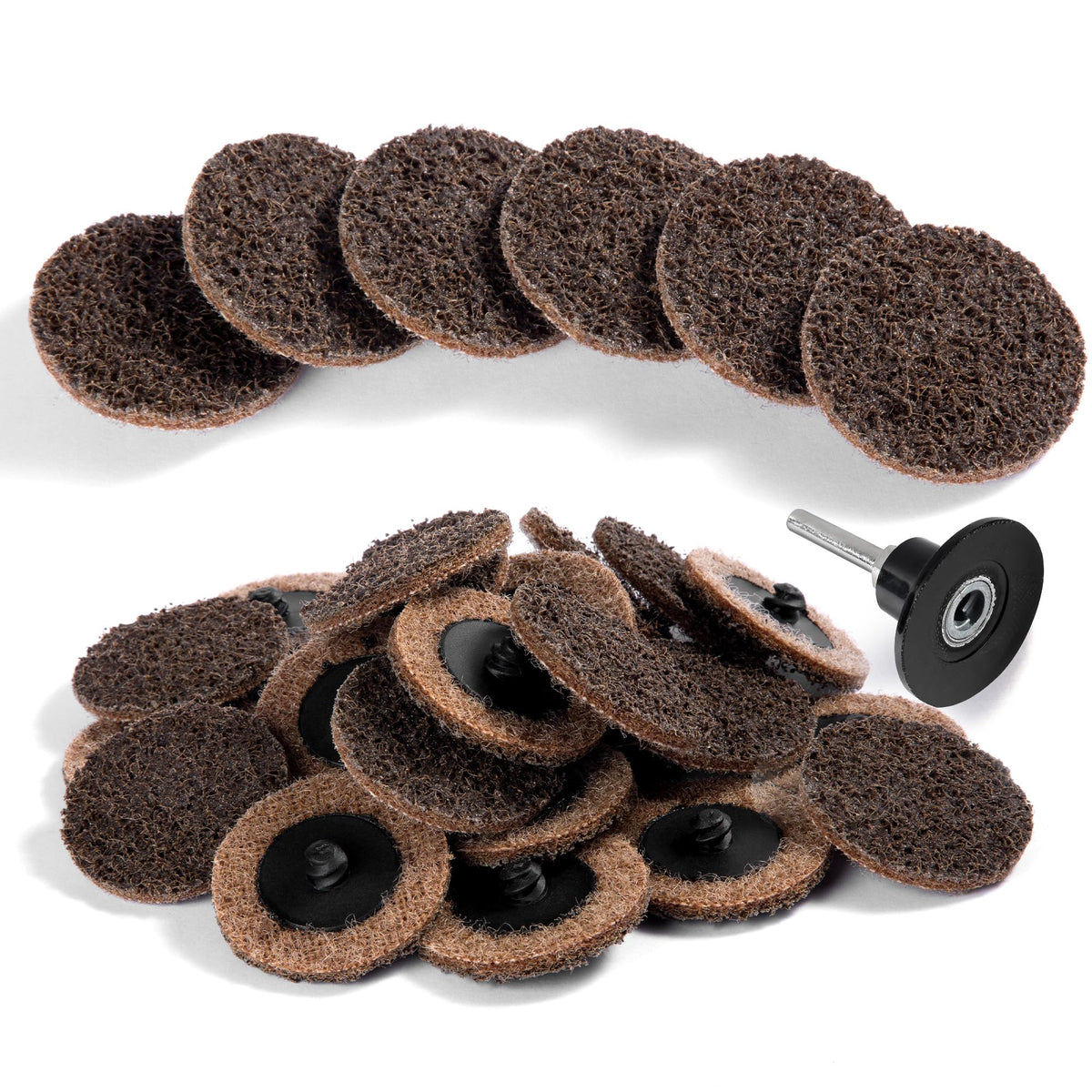 Shawya 25-pack 2-inch sanding discs in quick-change pack for versatile metal prep.