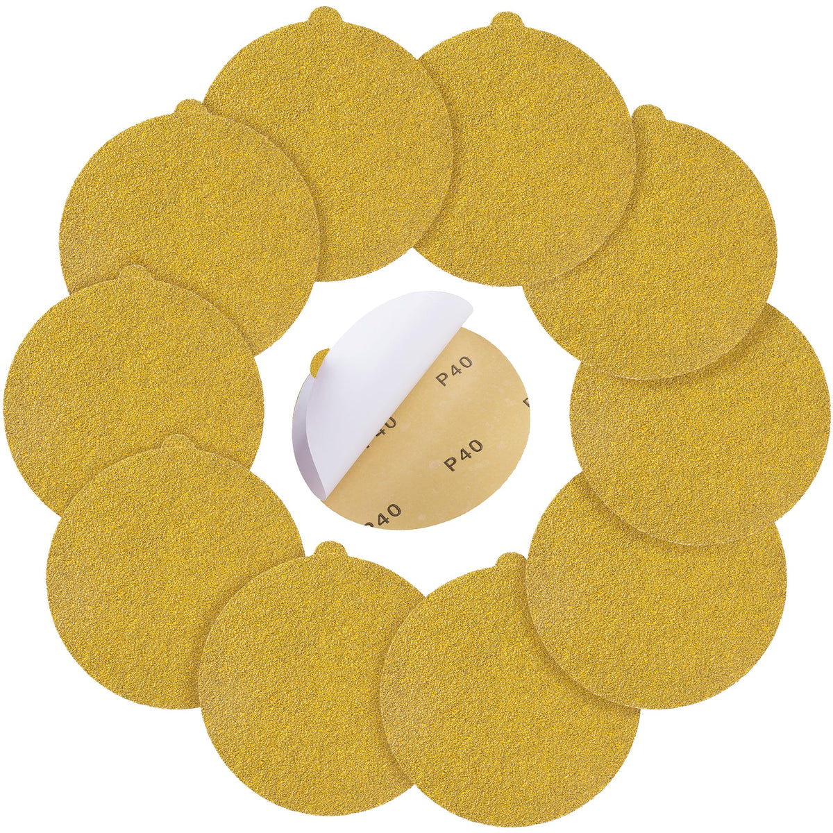 Shawya 50-piece PSA sanding discs in 6 inch, 40 grit for versatile projects.