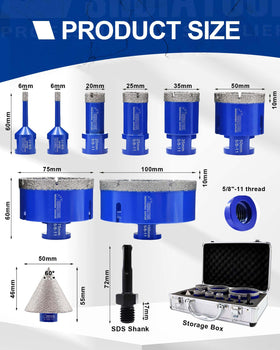 Close-up of SHDIATOOL diamond-coated bits for dry and wet drilling