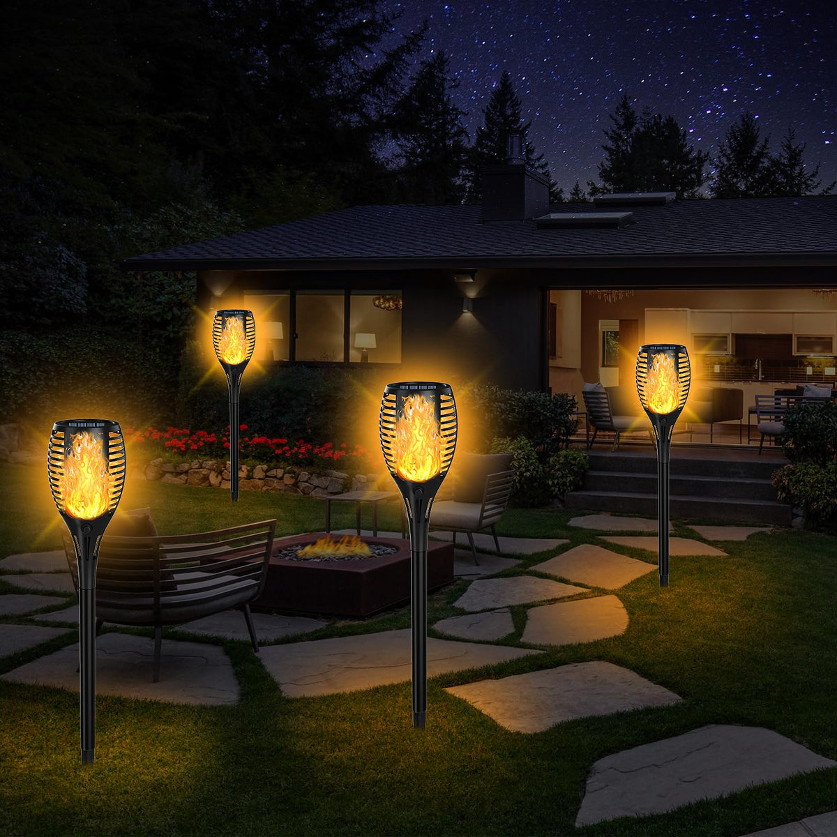 SHEDALED 4-pack outdoor lights create ambient patio glow.