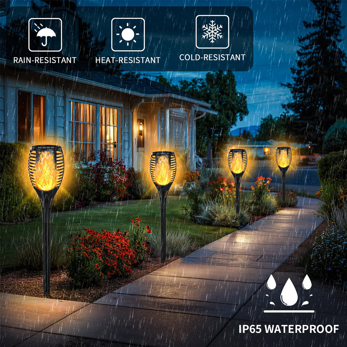 SHEDALED IP65 waterproof design withstands rain for garden lighting.