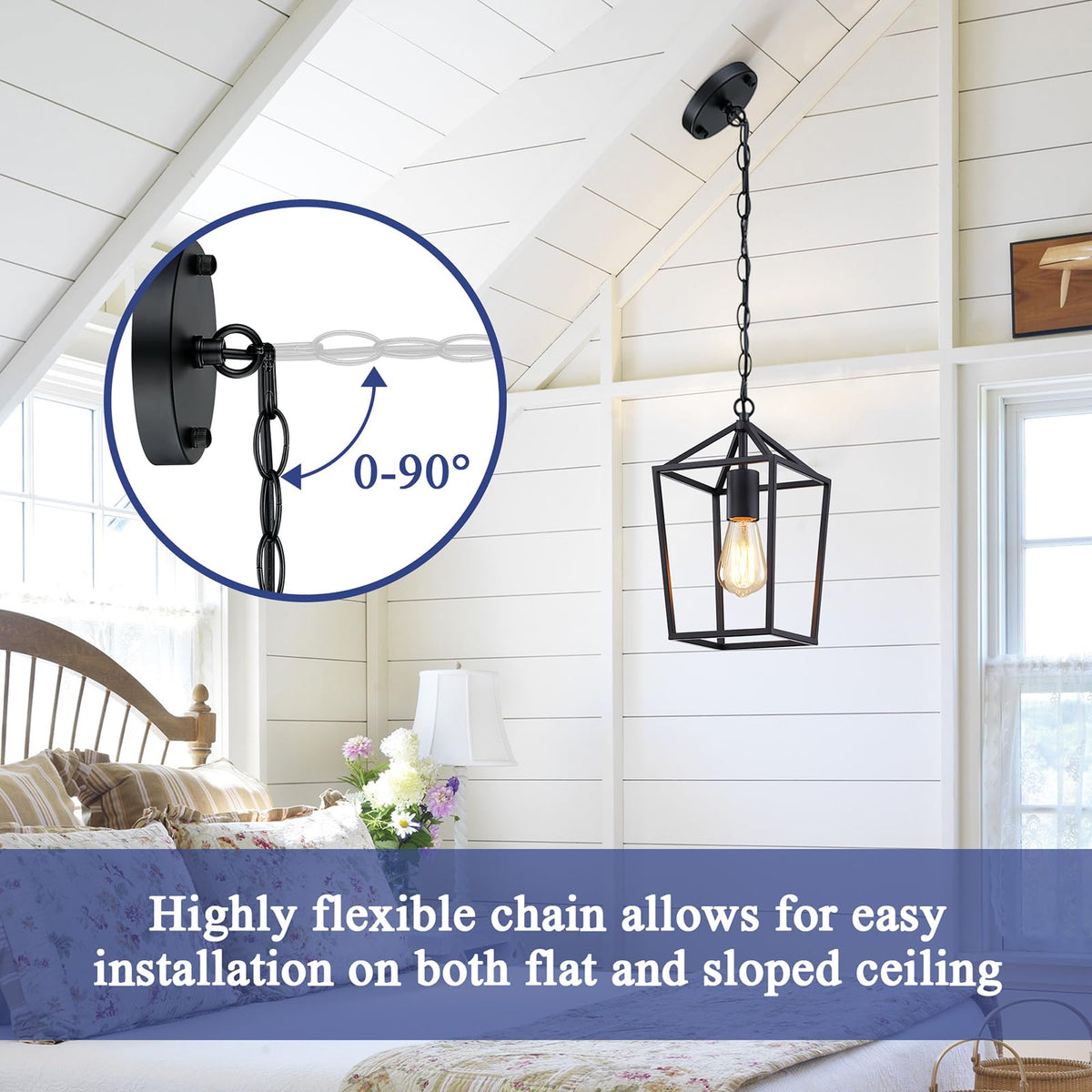 Sheetea adjustable chain length supports slope ceilings and custom hangs.