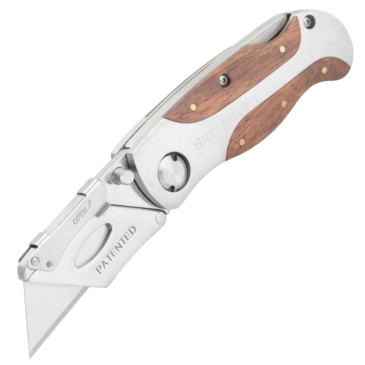 Sheffield 12115 folding knife with quick-change blades for fast tasks.