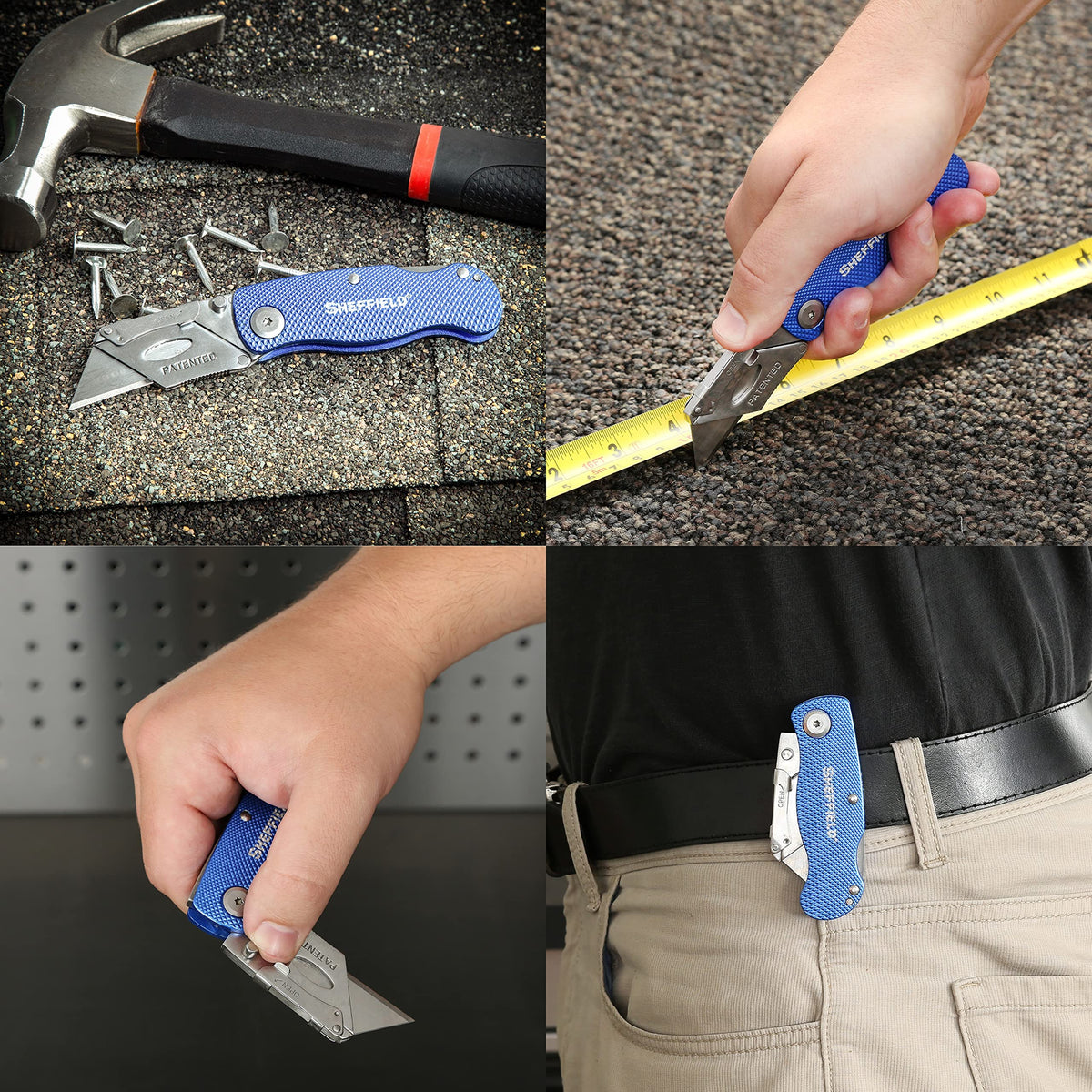 Three-pack containing three Sheffield 12514 folding knives and blades.