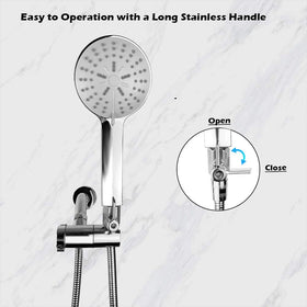 SHEKUSU flow-control valve demonstrates precise shower shut-off capability.