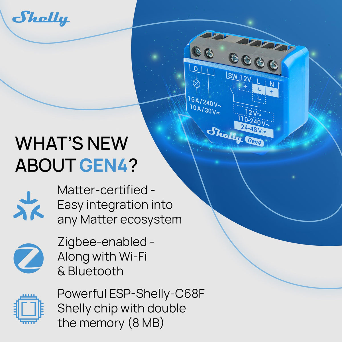 Shelly 1 Gen4 app control screen illustrating custom scenes and alerts