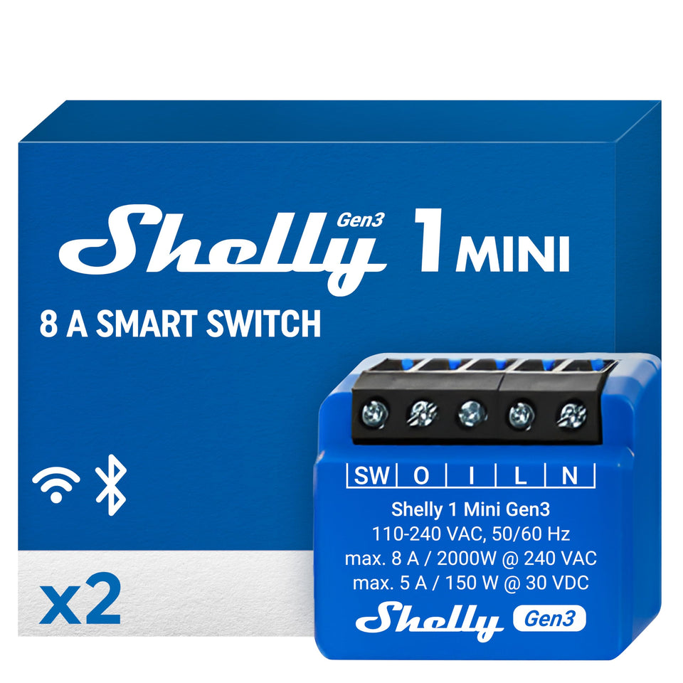 Shelly 1 Mini Gen3 2-pack compact design for subtle smart control in any room