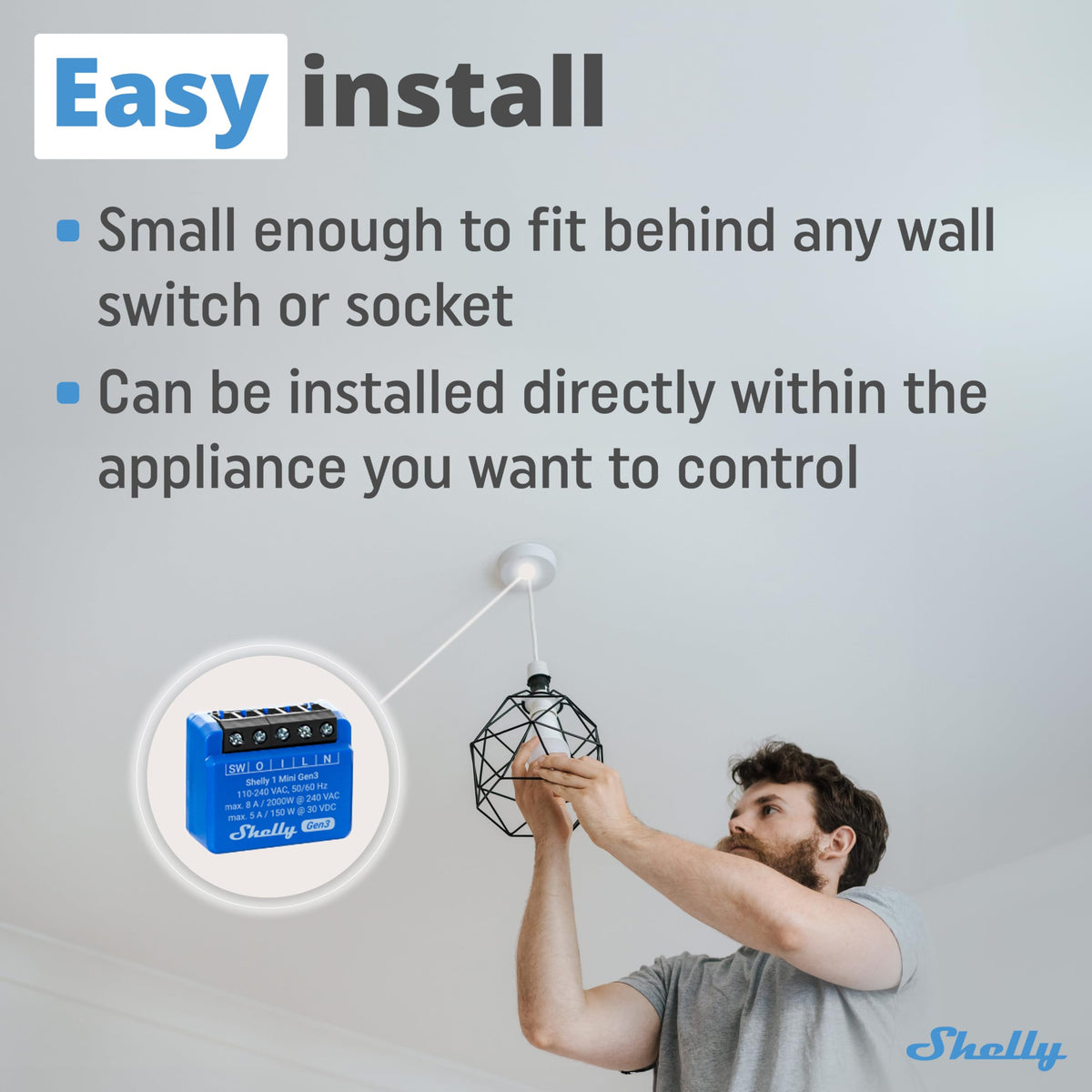 Shelly 1 Mini Gen3 dry contacts enable flexible wiring options.
