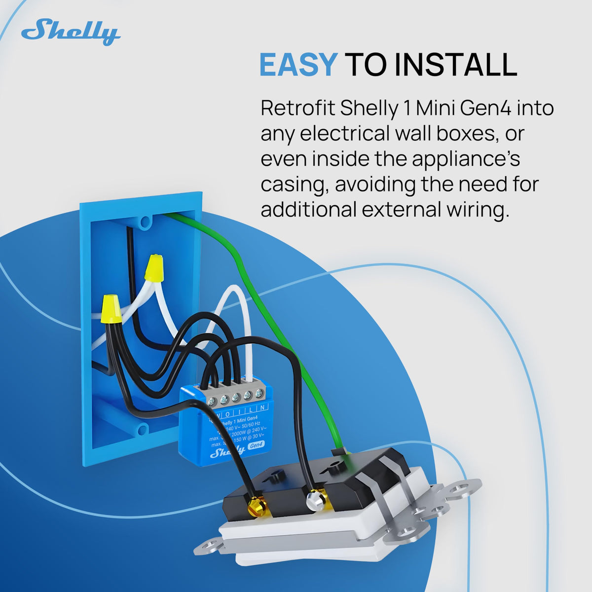 Shelly 1 Mini Gen4 compact relay ideal for smart lamps and small appliances.
