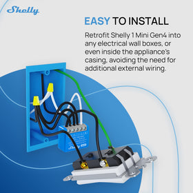 Shelly 1 Mini Gen4 compact relay ideal for smart lamps and small appliances.