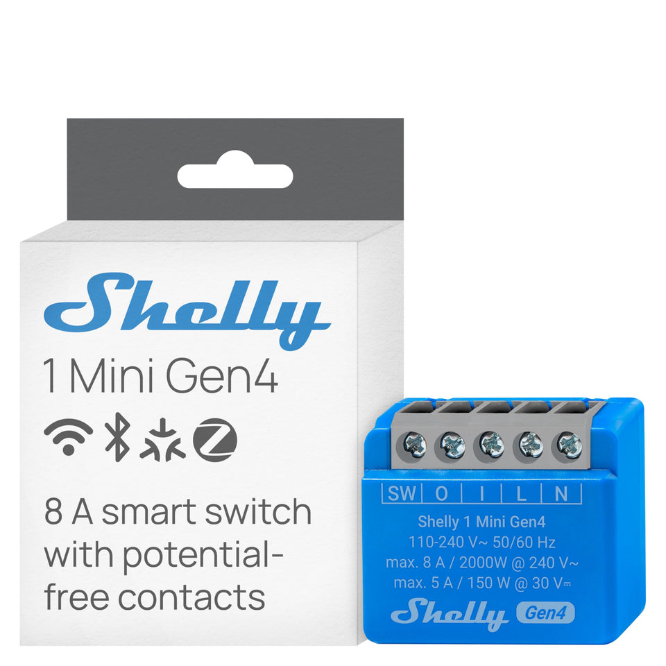 Shelly 1 Mini Gen4 compact switch inside a wall box for discreet retrofits