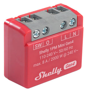 Shelly 1PM Mini Gen4 1-channel 8A rating in compact switch.