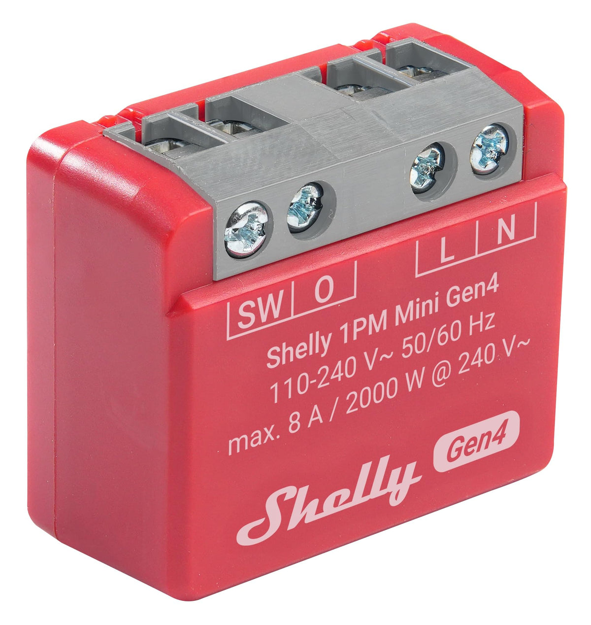 Shelly 1PM Mini Gen4 1-channel 8A rating in compact switch.