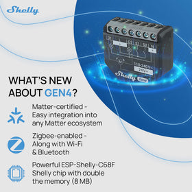 Shelly 2PM Gen4 compact smart relay unit for space-saving installation.