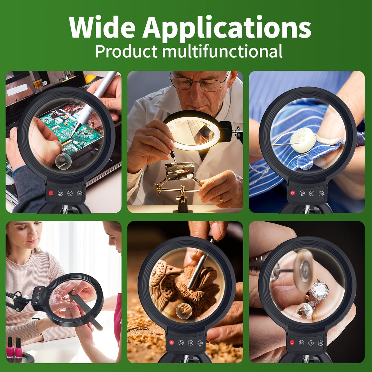 SHEMYUCE stand and clamp design enables hands-free use during close work.