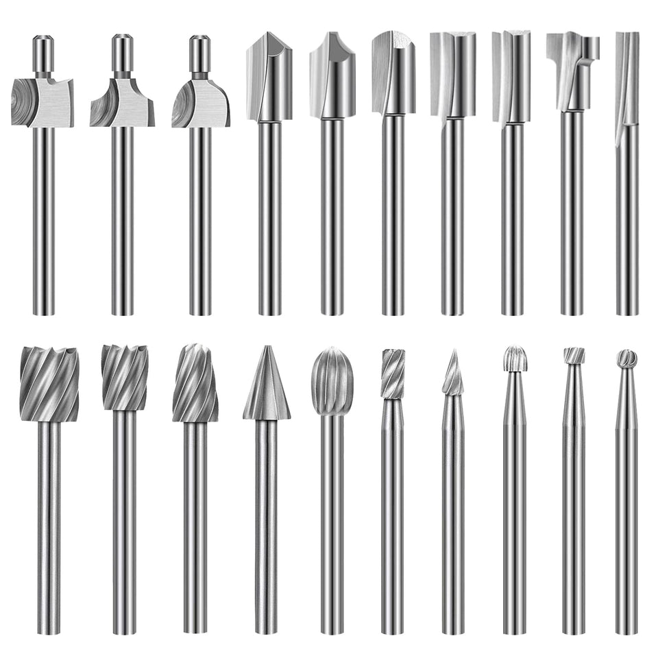Shengbenhao wood carving bits set with 1/8 inch shank for precise DIY woodworking.