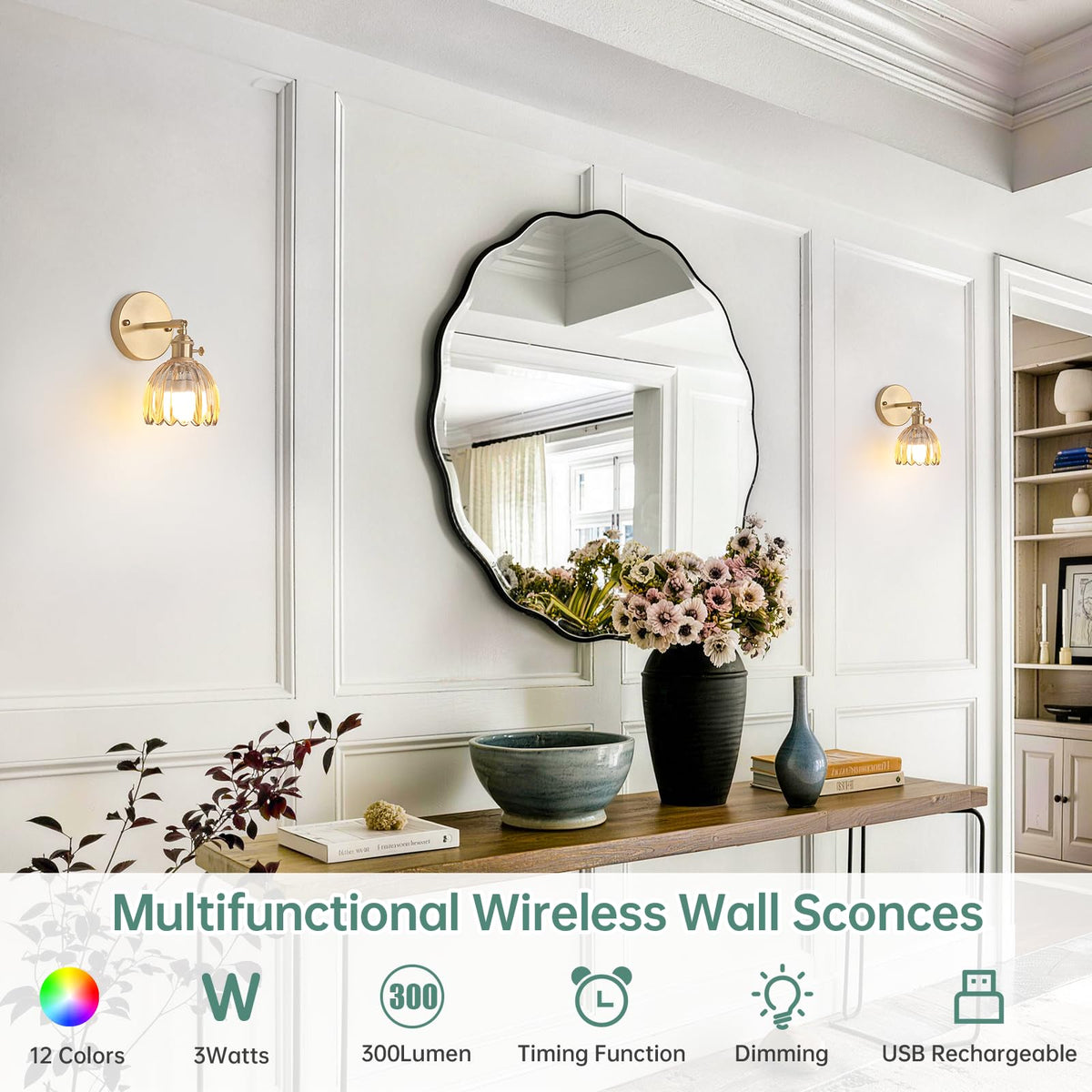 Shenmoyl rechargeable wall sconce showing battery-powered convenience and easy setup.