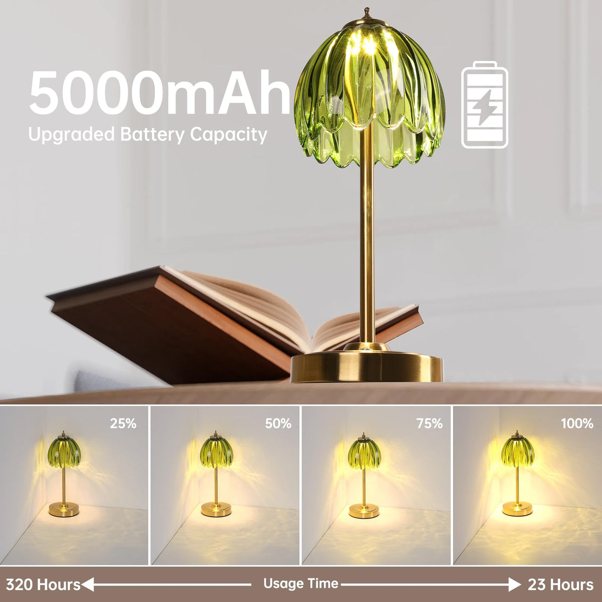 Shenmoyl Tulip Table Lamp cordless with 5000mAh battery enables flexible placement.