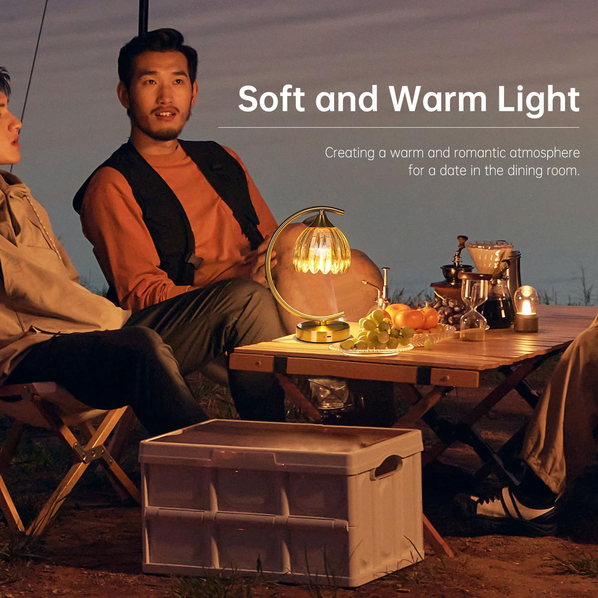 Shenmoyl Tulip Table Lamp ambient glow on a shelf or console.