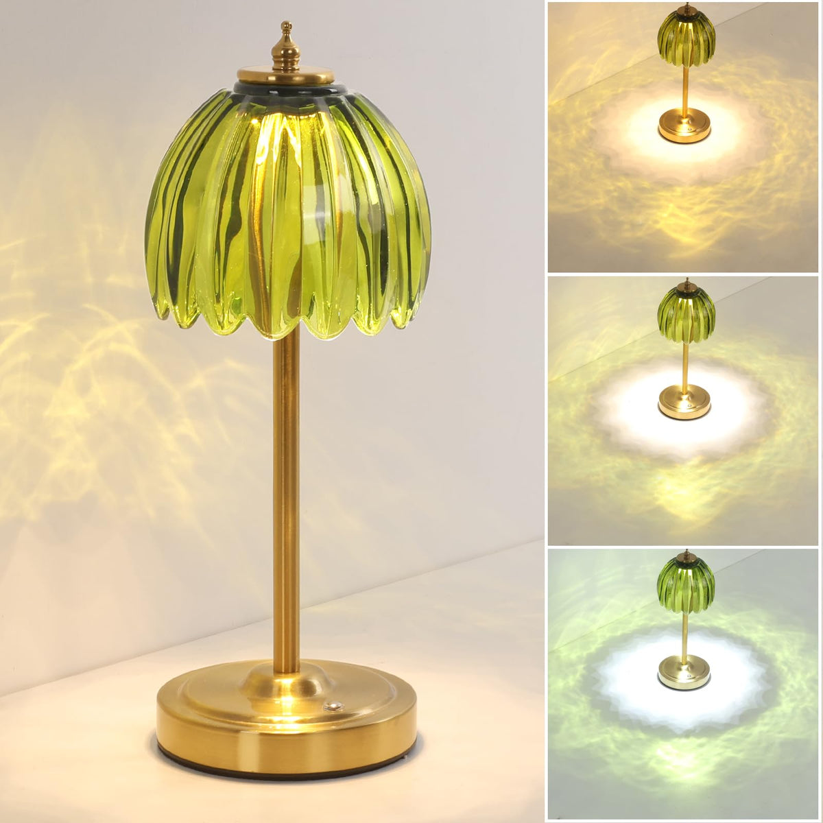Shenmoyl Tulip Table Lamp with a green shade for ambient home lighting.