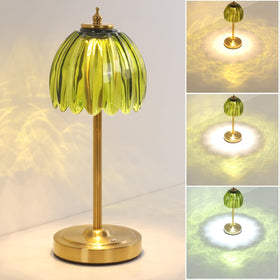 Shenmoyl Tulip Table Lamp with a green shade for ambient home lighting.