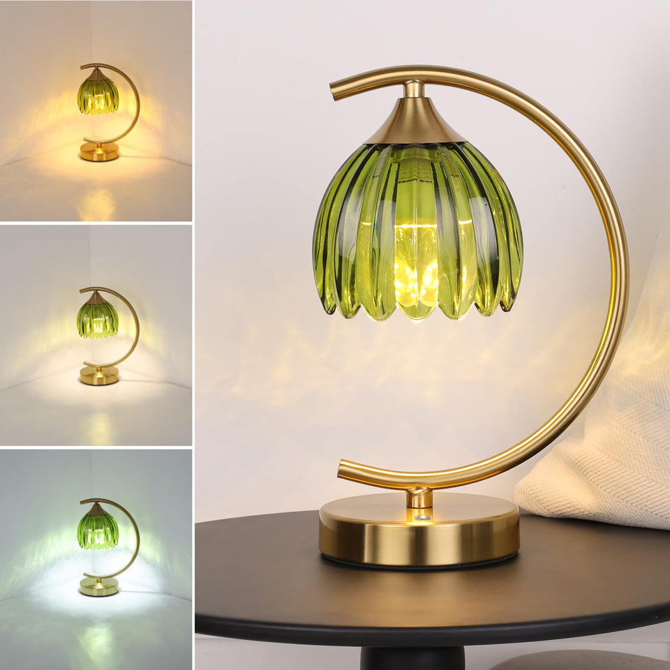 Shenmoyl Tulip Table Lamp with green tulip shade for cozy reading