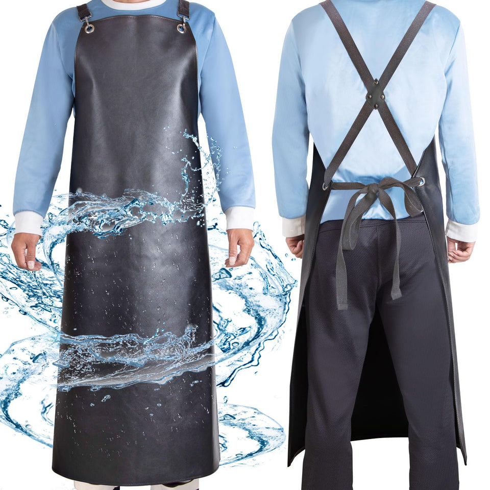 SHEOMERN waterproof apron front view with full chest-to-ankle coverage.