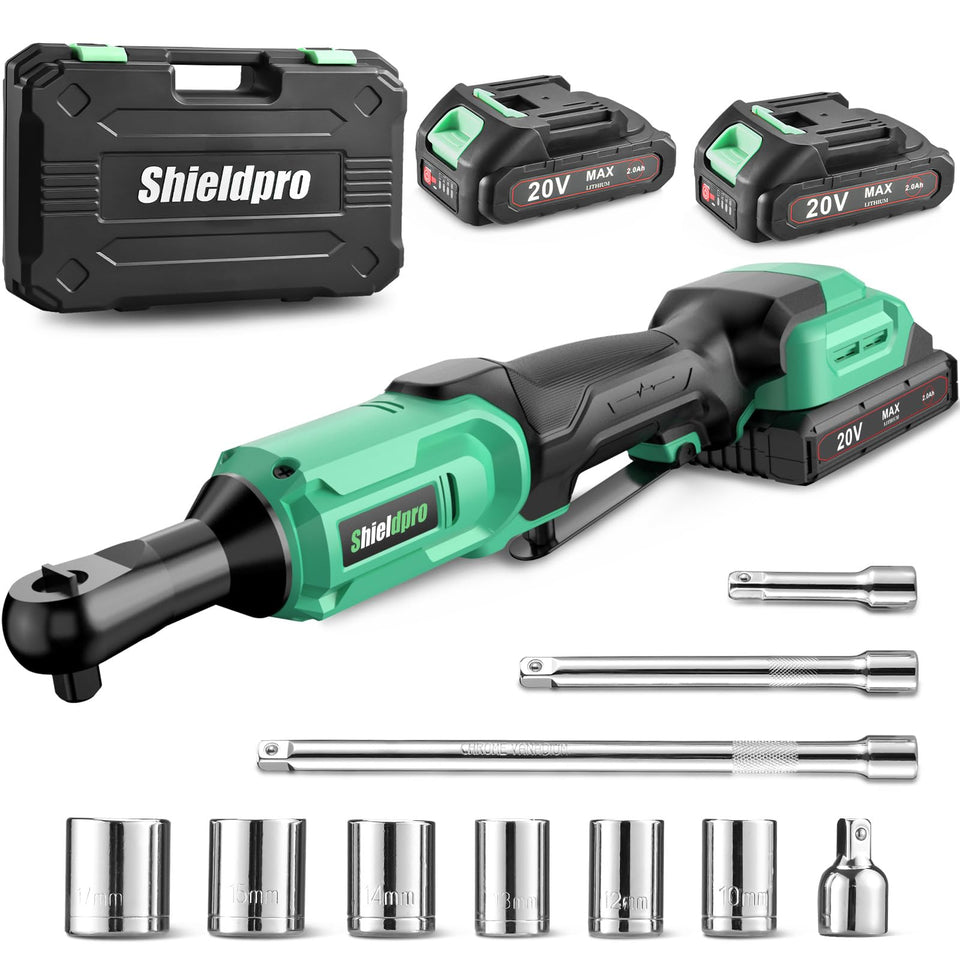 ShieldPro 20V cordless ratchet kit assembled for quick fastening.