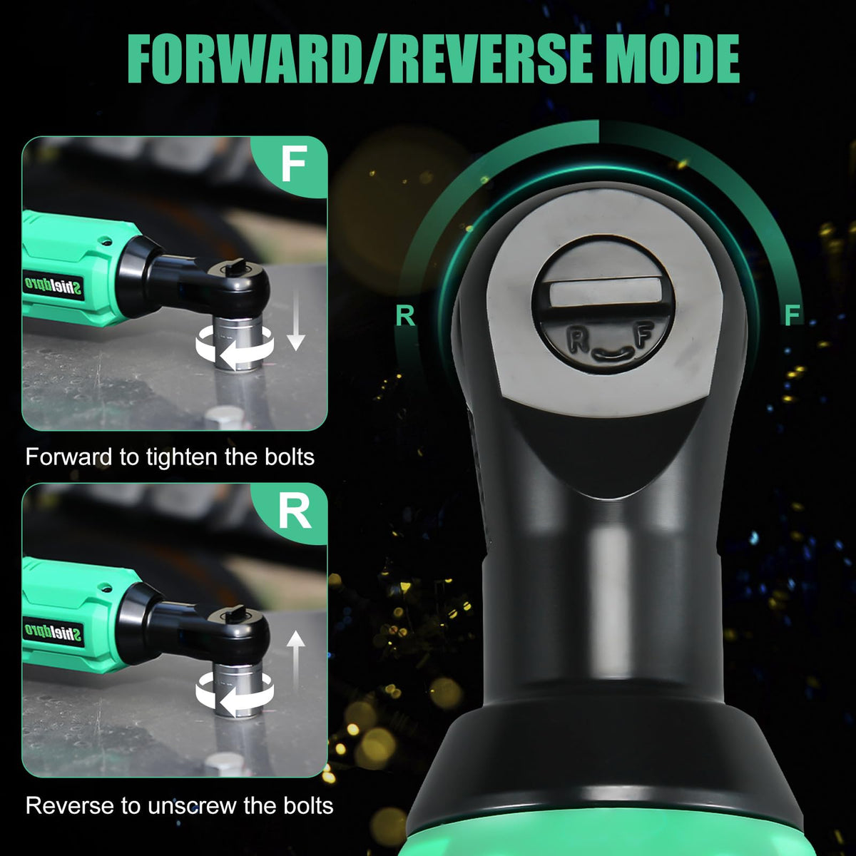 ShieldPro two 20V 2.0Ah batteries extend use between charges.