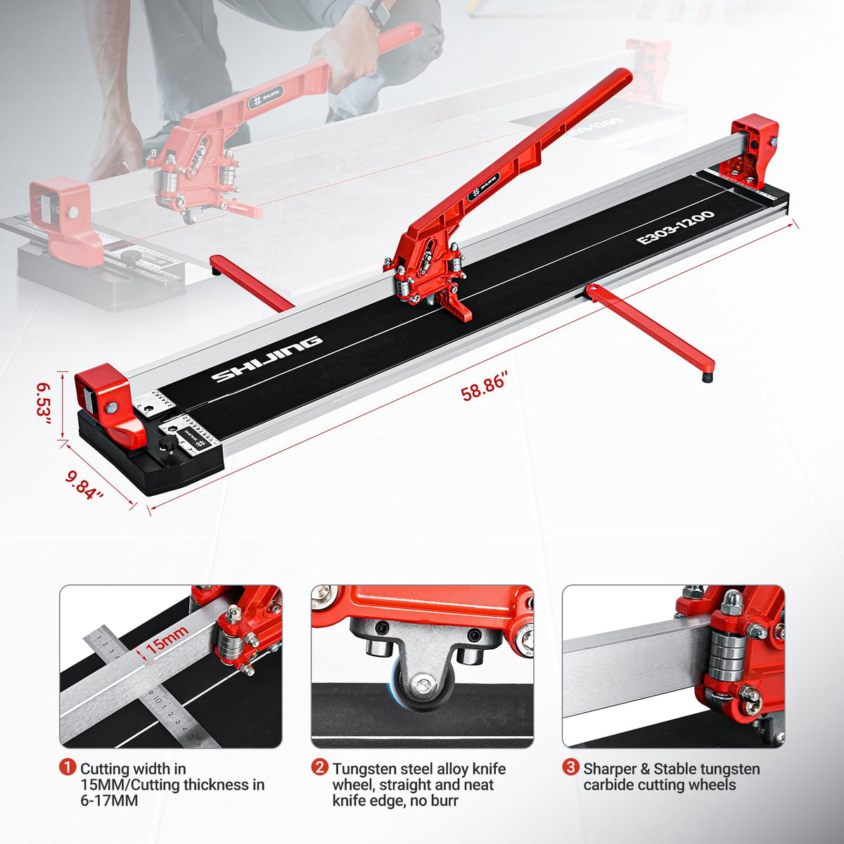SHIJING tile cutter with double aluminum base enhances stability during long cuts.