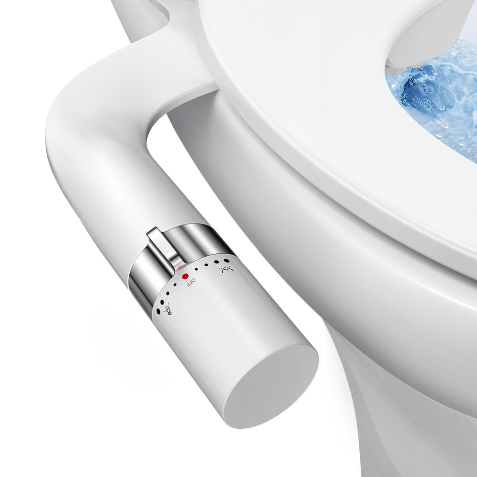 Shikitek ultra-slim bidet attachment on toilet for space-saving install