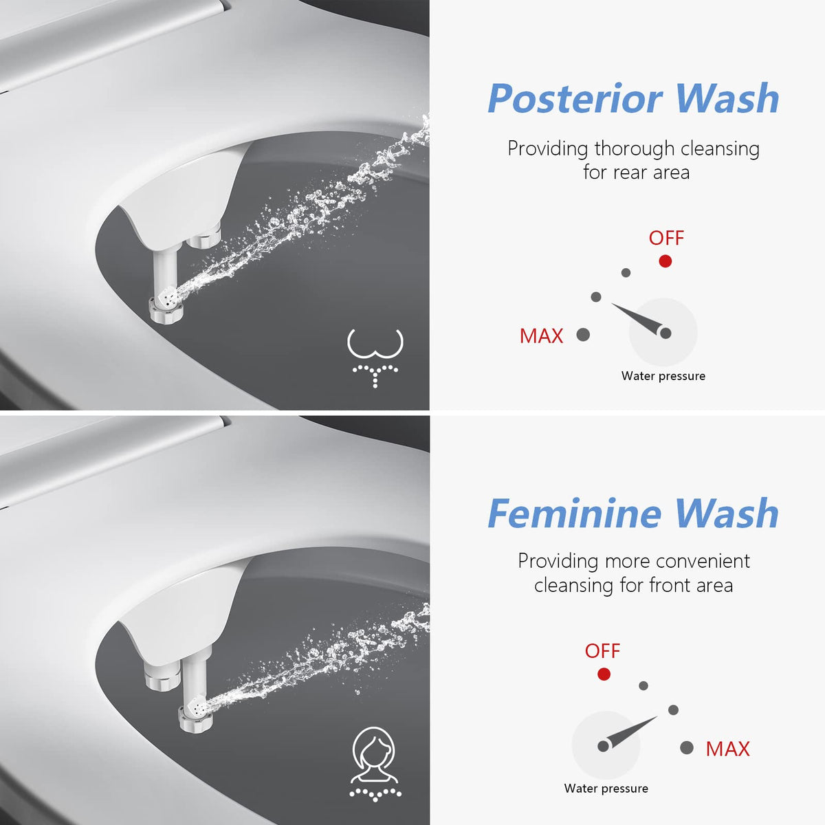 Shikitek dual-nozzle bidet with modes for personalized cleansing