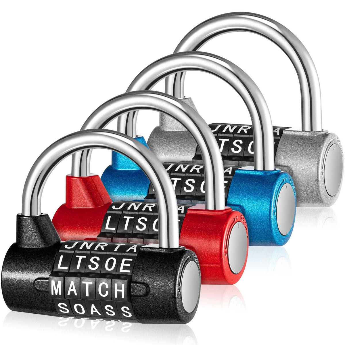 Shimeyao four-pack blue lock on a gym locker, secure and resettable.