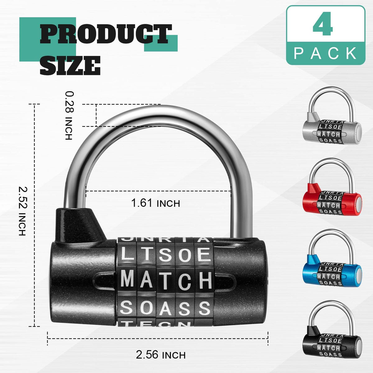 Shimeyao four-pack silver lock shown on a college locker for secure access.